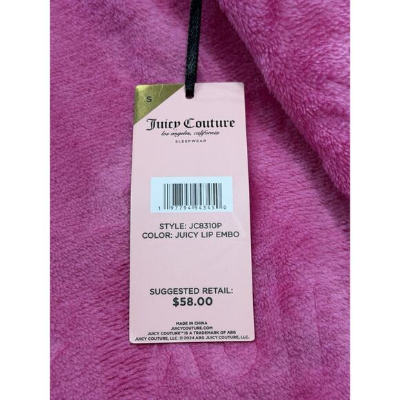NEW Juicy Couture Sleepwear Velour Plush Lounge Set Small Top & Pants lip Pink - Picture 2 of 2